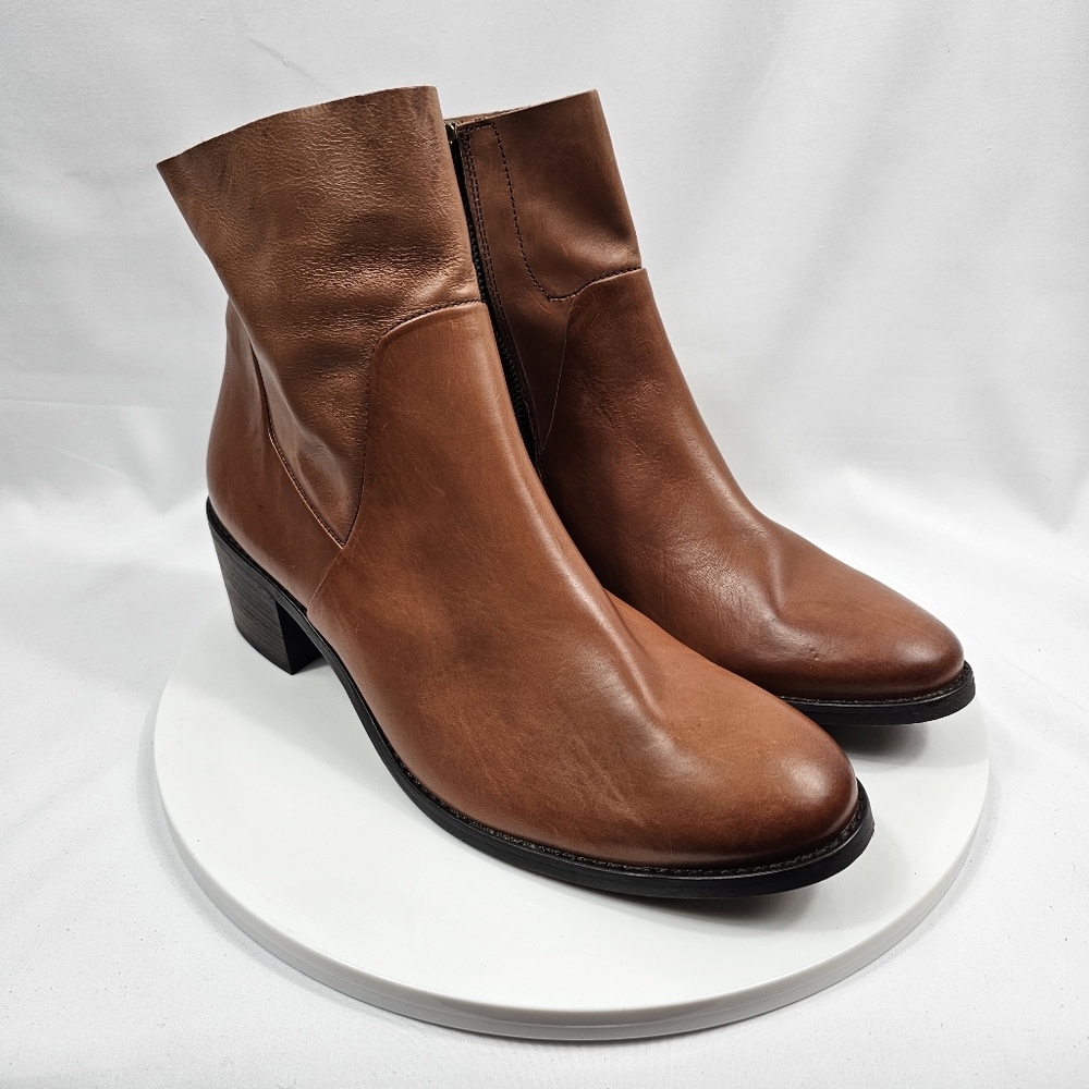 NWOT Paul Green Suzette Bootie Ankle Boot Heel Leather Zipper Brown Cognac 6.5 9 - Picture 2 of 16